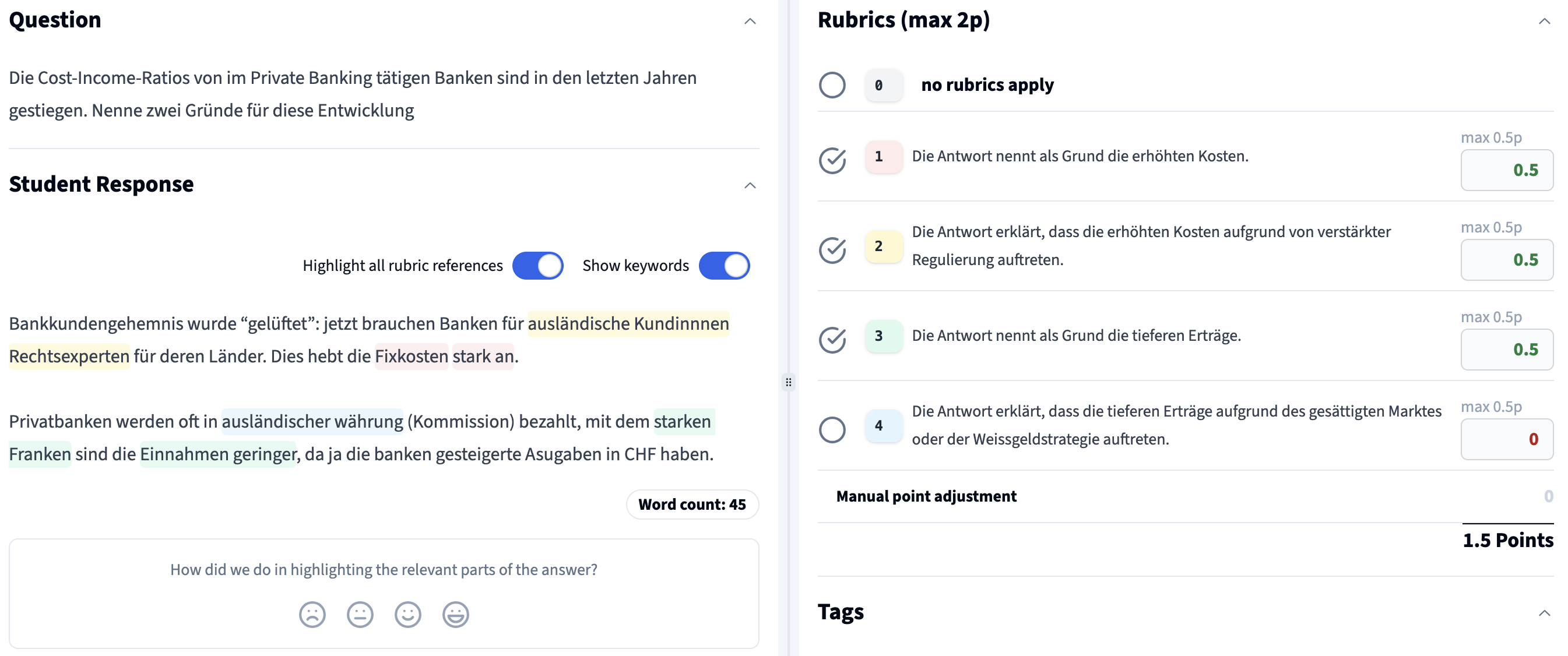 Rubric Highlighting Example